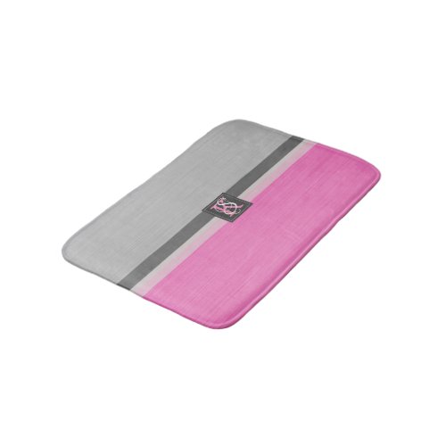 Simple Two Tone Pink and Grey Initials Monogram Bath Mat