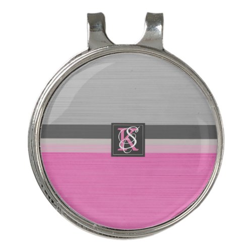 Simple Two Tone Pink and Grey Initials Monogram Golf Hat Clip