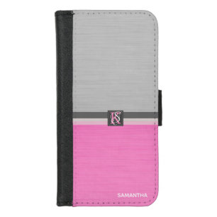 Simple Two Tone Pink and Grey Initials Monogram iPhone 8/7 Wallet Case