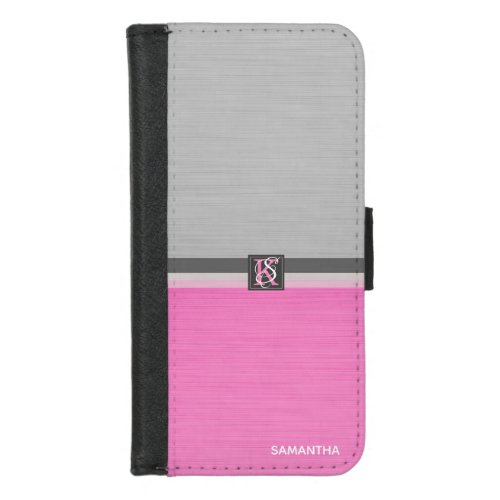 Simple Two Tone Pink and Grey Initials Monogram iPhone 87 Wallet Case