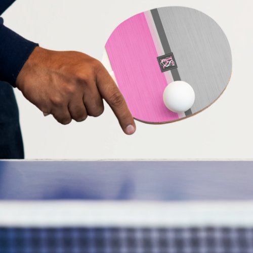 Simple Two Tone Pink and Grey Initials Monogram Ping Pong Paddle