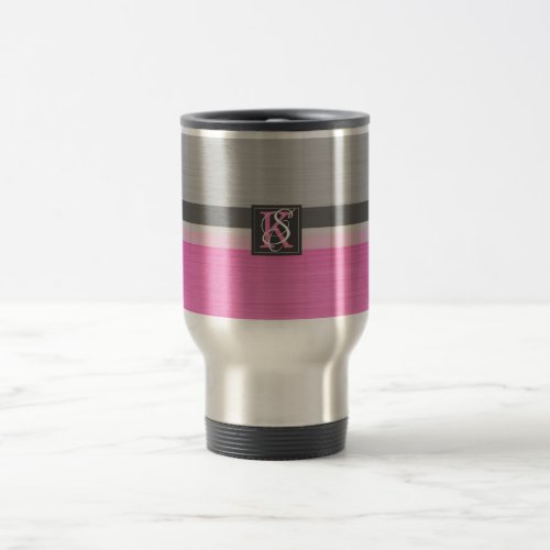 Simple Two Tone Pink and Grey Initials Monogram Travel Mug