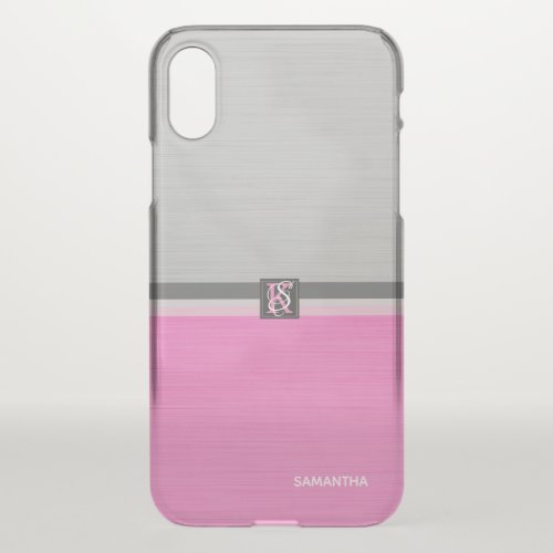 Simple Two Tone Pink and Grey Initials Monogram iPhone X Case