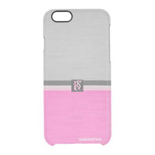 Simple Two Tone Pink and Grey Initials Monogram Clear iPhone 66S Case