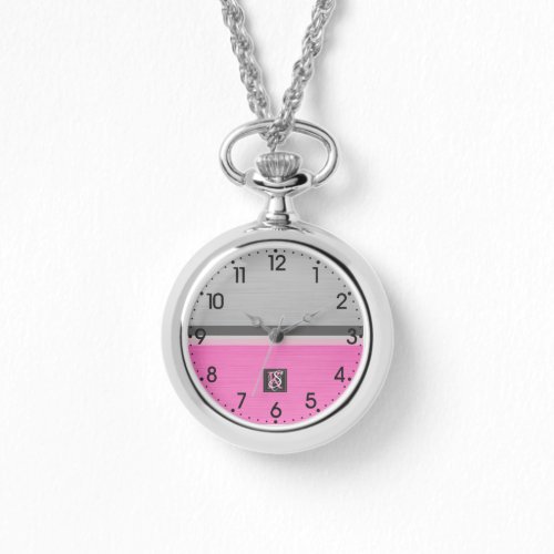 Simple Two Tone Pink and Grey Initials Monogram Watch