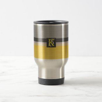 Simple Two Tone Yellow And Gray Initials Monogram Travel Mug by LifeInColorStudio at Zazzle