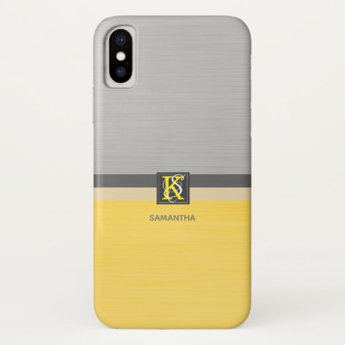 Simple Two Tone Yellow and Grey Initials Monogram iPhone XS Case