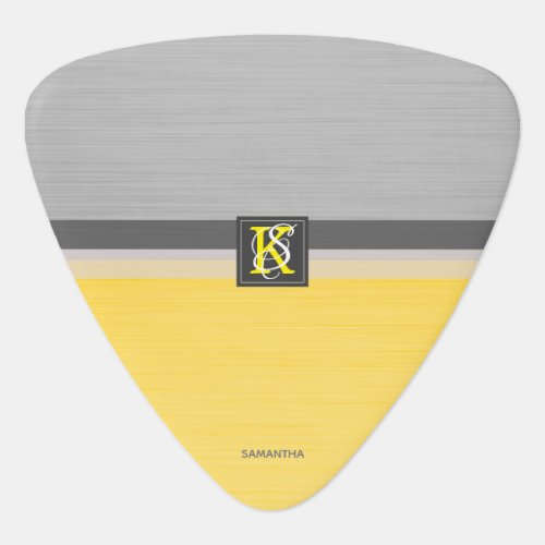 Simple Two Tone Yellow and Grey Initials Monogram Guitar Pick