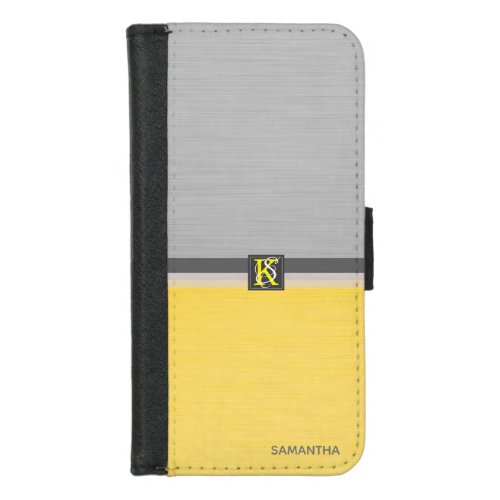 Simple Two Tone Yellow and Grey Initials Monogram iPhone 87 Wallet Case