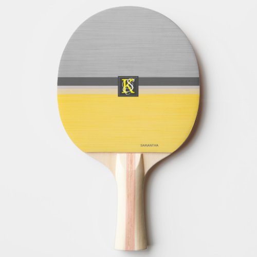 Simple Two Tone Yellow and Grey Initials Monogram Ping Pong Paddle