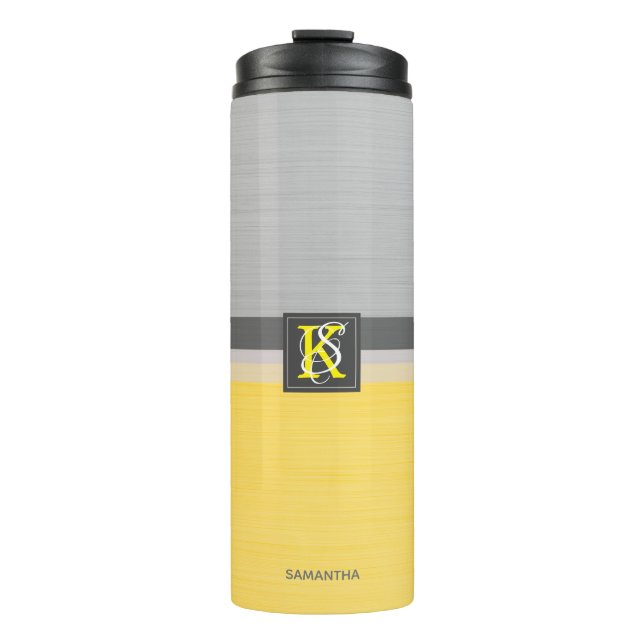 Simple Two Tone Yellow and Grey Initials Monogram Thermal Tumbler (Front)