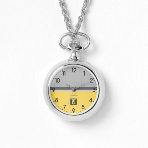 Simple Two Tone Yellow and Grey Initials Monogram Watch