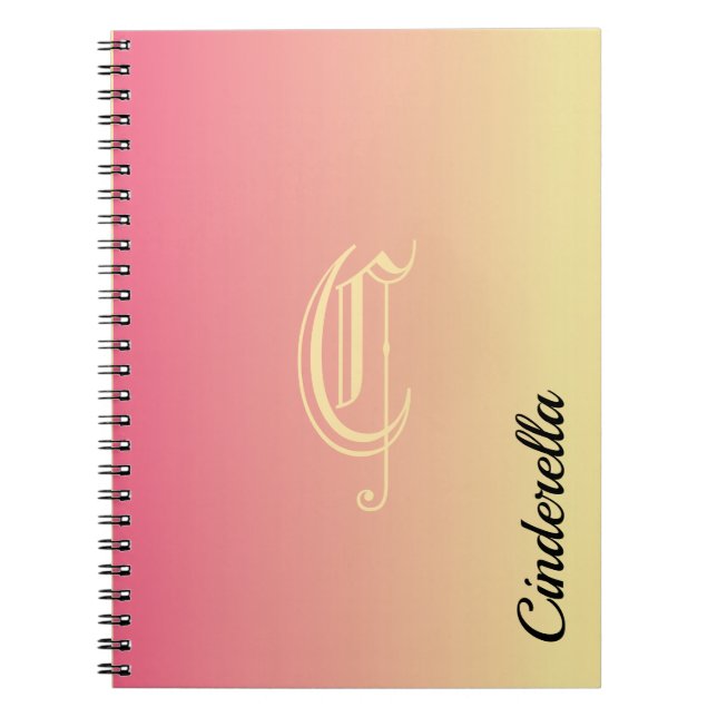 Simple two toned pink and gold personalized name notebook (Front)