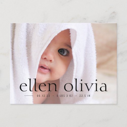 Simple Type Baby Birth Photo Announcement Postcard