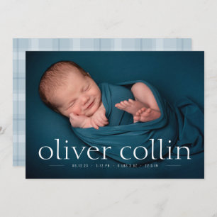 Simple Type Baby Boy Birth Photo Announcement