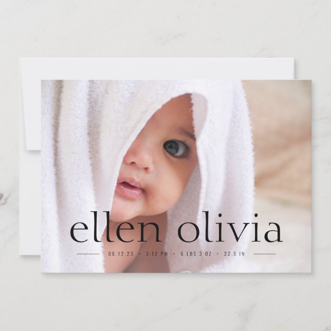 Simple Type Baby Girl Birth Photo Announcement  (Front)