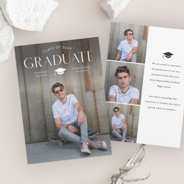 Simple Type Graduation Cap Photo Graduation  Announcement (Simple Graduate Type Photo Graduation Announcements.)
