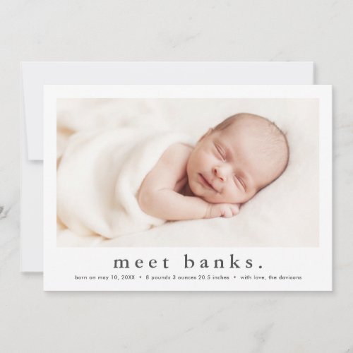 Simple Type Modern Baby Photo Birth   Announcement