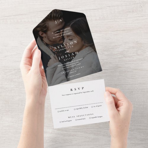 Simple Type Monogram Photo Wedding All In One Invitation