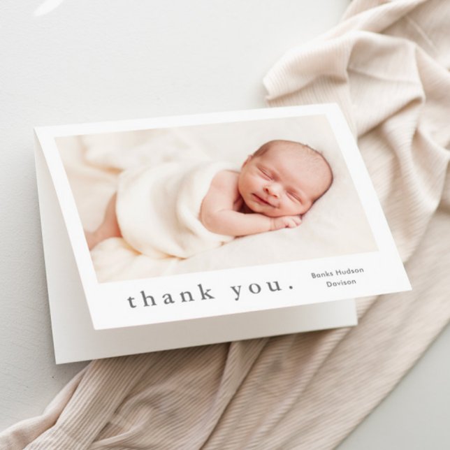 Simple Type Photo Baby Thank You Card (Simple typography gender neutral baby photo thank you card.)