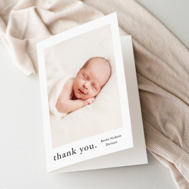 Simple Type Photo Baby Thank You Card (Simple typography baby photo thank you card.)