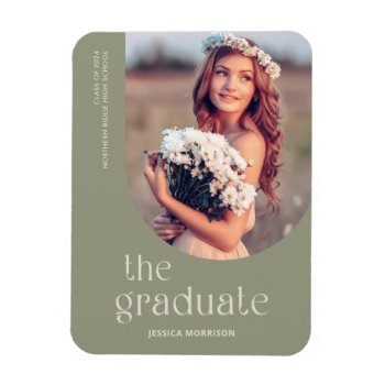 Simple Type Sage Green Photo Grad Announcement Magnet by dulceevents at Zazzle