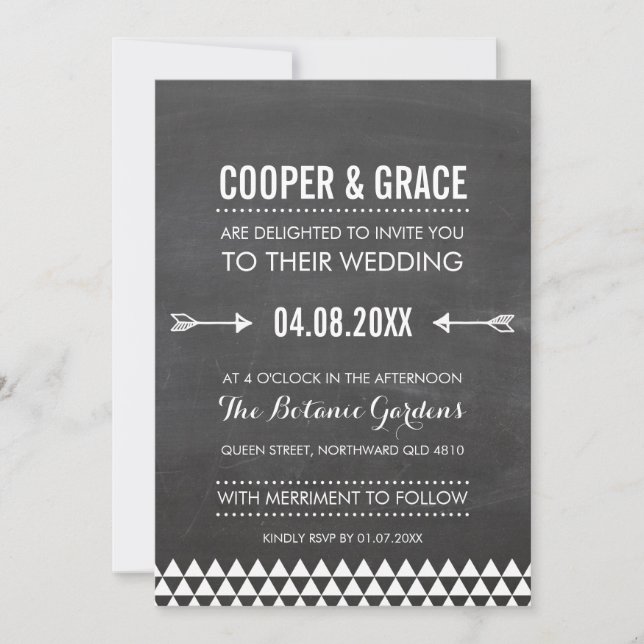 SIMPLE TYPE WEDDING geometric pattern arrow gray Invitation (Front)