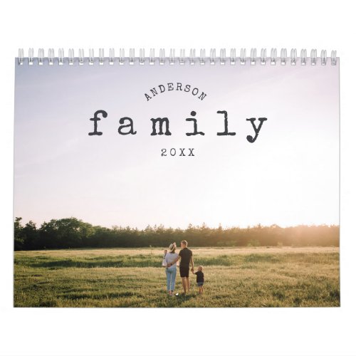 Simple Typewriter Minimalist Modern Family Photo Calendar
