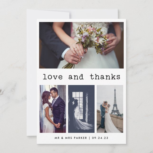 Simple Typewriter Text Wedding Thank You | 4 Photo (Front)
