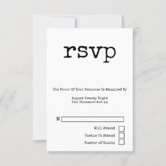 Simple Typewriter Typography Minimalist Wedding RSVP Card