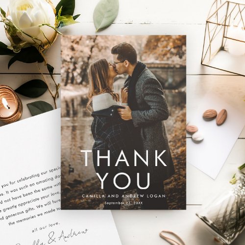 Simple Typographic Modern Photo Wedding  Thank You Card