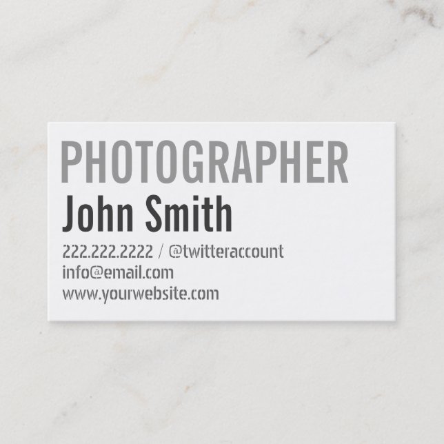 Simple Typographic Photographer Business Card (Front)