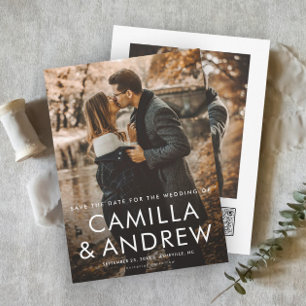 Simple Typographic QR code 2 Photo Wedding Save The Date