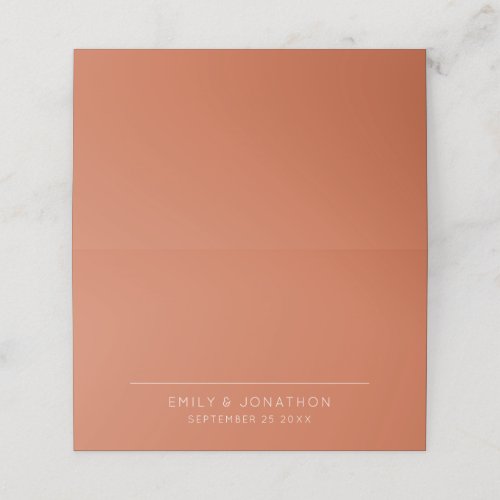 Simple Typographical Names Date Terracotta Wedding Place Card