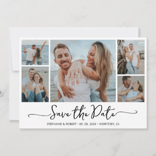 Simple Typography 5 Photo Collage Wedding Save The Date