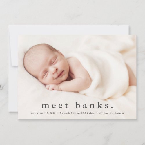 Simple Typography Baby Photo Birth Announcement