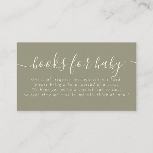 Simple Typography Baby Shower Sage Book Request Enclosure Card