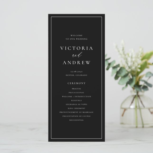 Simple Typography Black Formal Wedding Program (Standing Front)