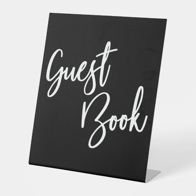 Simple Typography Black Guest Book Pedestal Sign (Front)