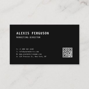 Simple Typography Black Minimalist QR Code Business Card