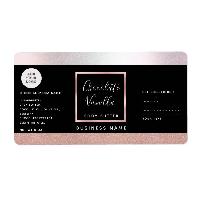 Simple typography black rose gold cosmetics logo l label (Front)