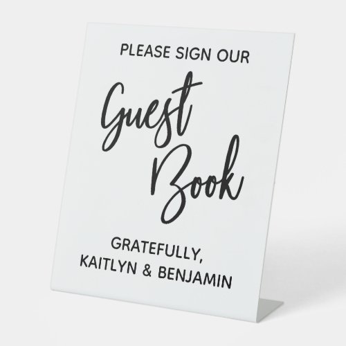 Simple Typography Black  White Guest Book Pedestal Sign
