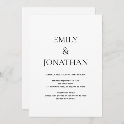 Simple Typography Black White QR code Wedding Invitation