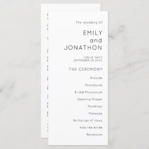 Simple Typography Black White Wedding Program