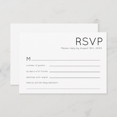 Simple Typography Black White Wedding RSVP Card