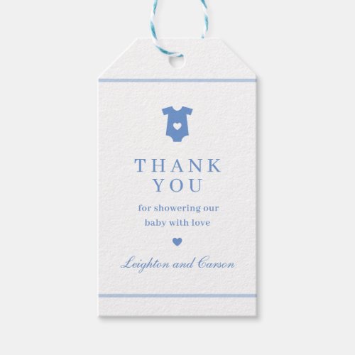 Simple Typography Blue Baby Shower Thank You Favor Gift Tags
