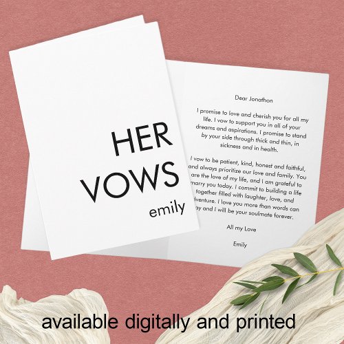 Simple Typography Custom Any Color Her Vows Card