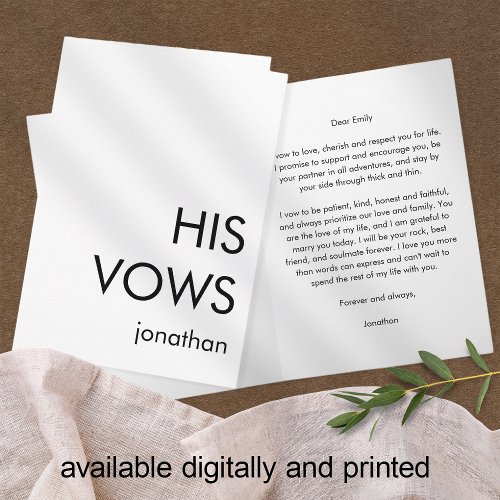 Simple Typography Custom Any Color His Vows Card