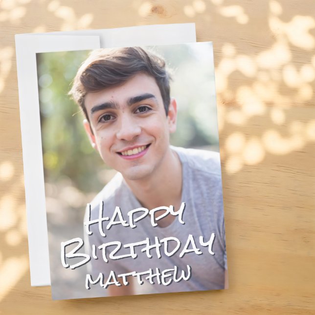 Simple Typography Custom Photo Birthday Greeting Card (Creator Uploaded)