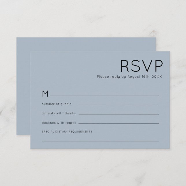 Simple Typography Dusty Blue Wedding RSVP Card (Front/Back)